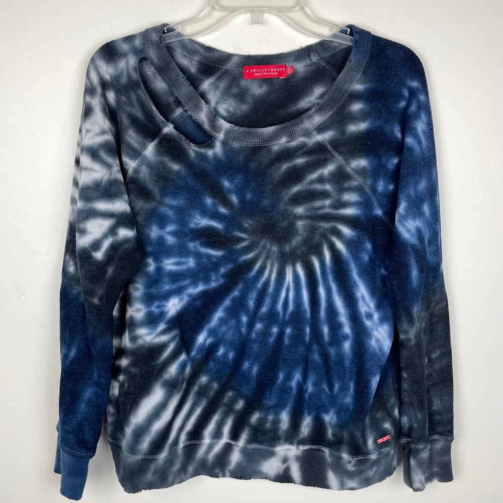 n:Philanthropy Black Blue Distressed Tie Dye Pullover Small
